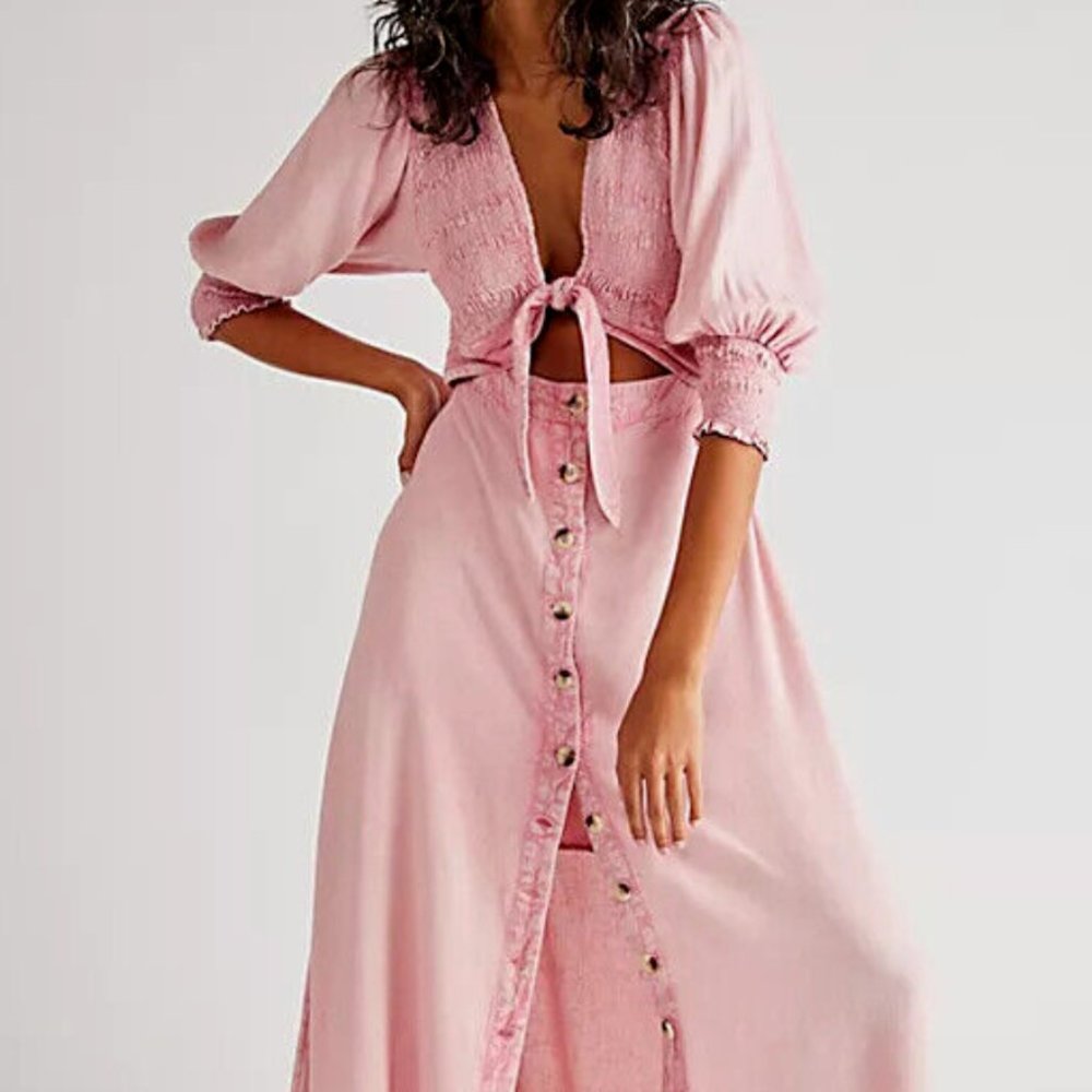 Free People String of Hearts Cutout Maxi Dress XS - Black or Pink